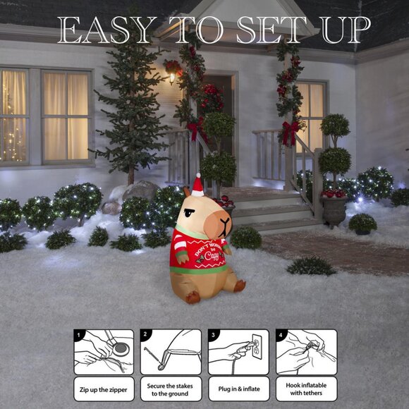 3.5 FT Capybara Christmas LED Inflatable Light up your Yard Holiday Decor NEW - Picture 7 of 8